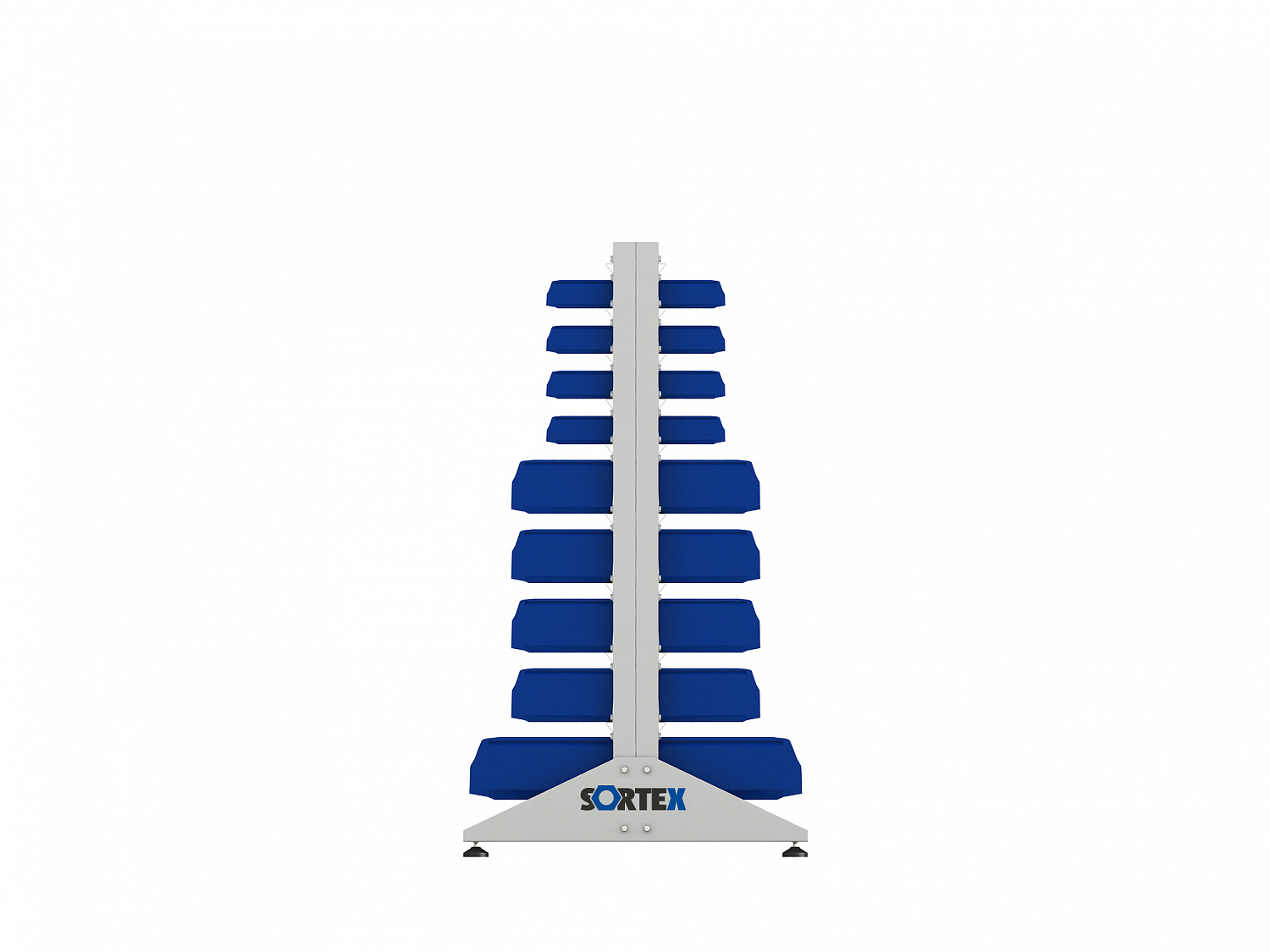 Стеллаж для пластиковых лотков SORTEX двухсторонний 1500x1000x800.05